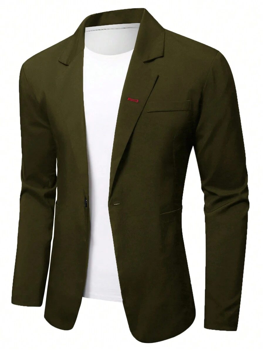 Manfinity Mode Men 1pc Solid Single Button Blazer - Army Green - View 1