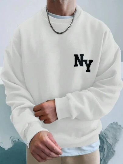 EURMUSE Men's Monogram Drop Shoulder Sweatshirt