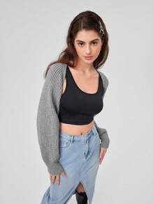 Forever 21 Women's Cropped Cardigan Sweater With Open Front - Grey - View 1