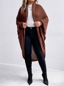 SHEIN LUNE Plus Size Batwing Sleeve Cardigan - Coffee Brown - View 3