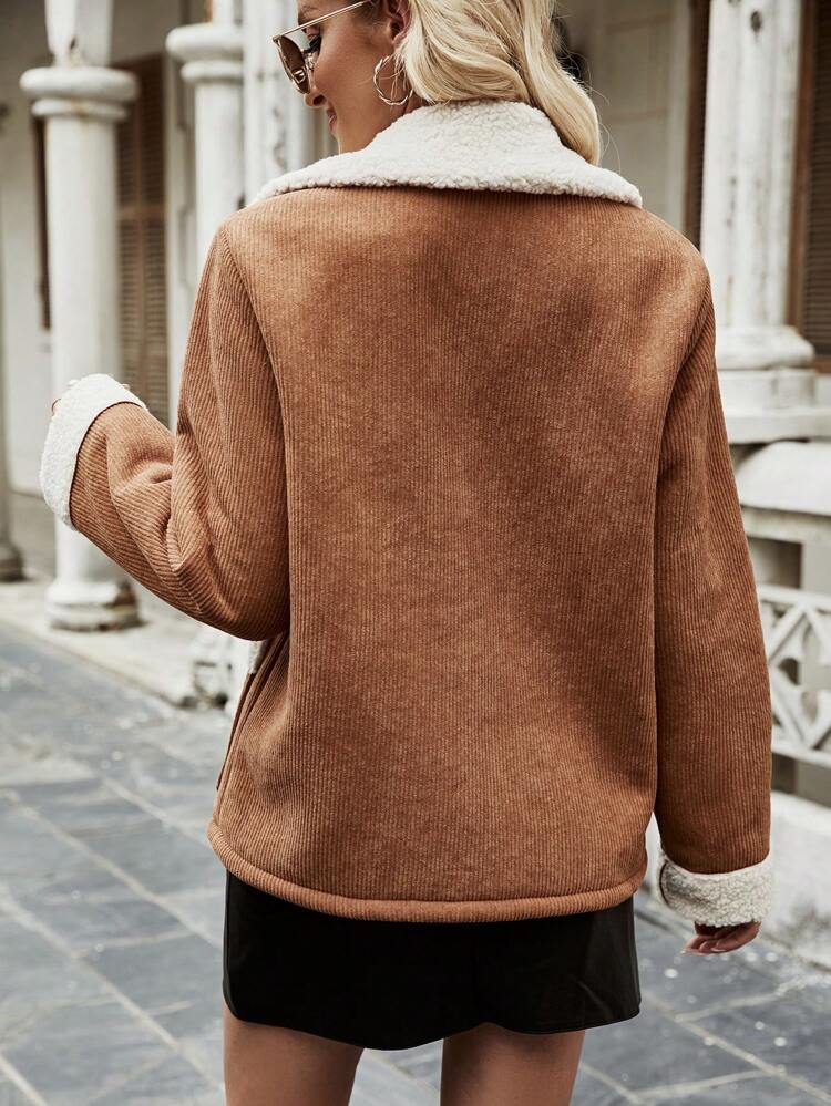 Borg Collar Dual Pocket Drop Shoulder Teddy Lined Jacket