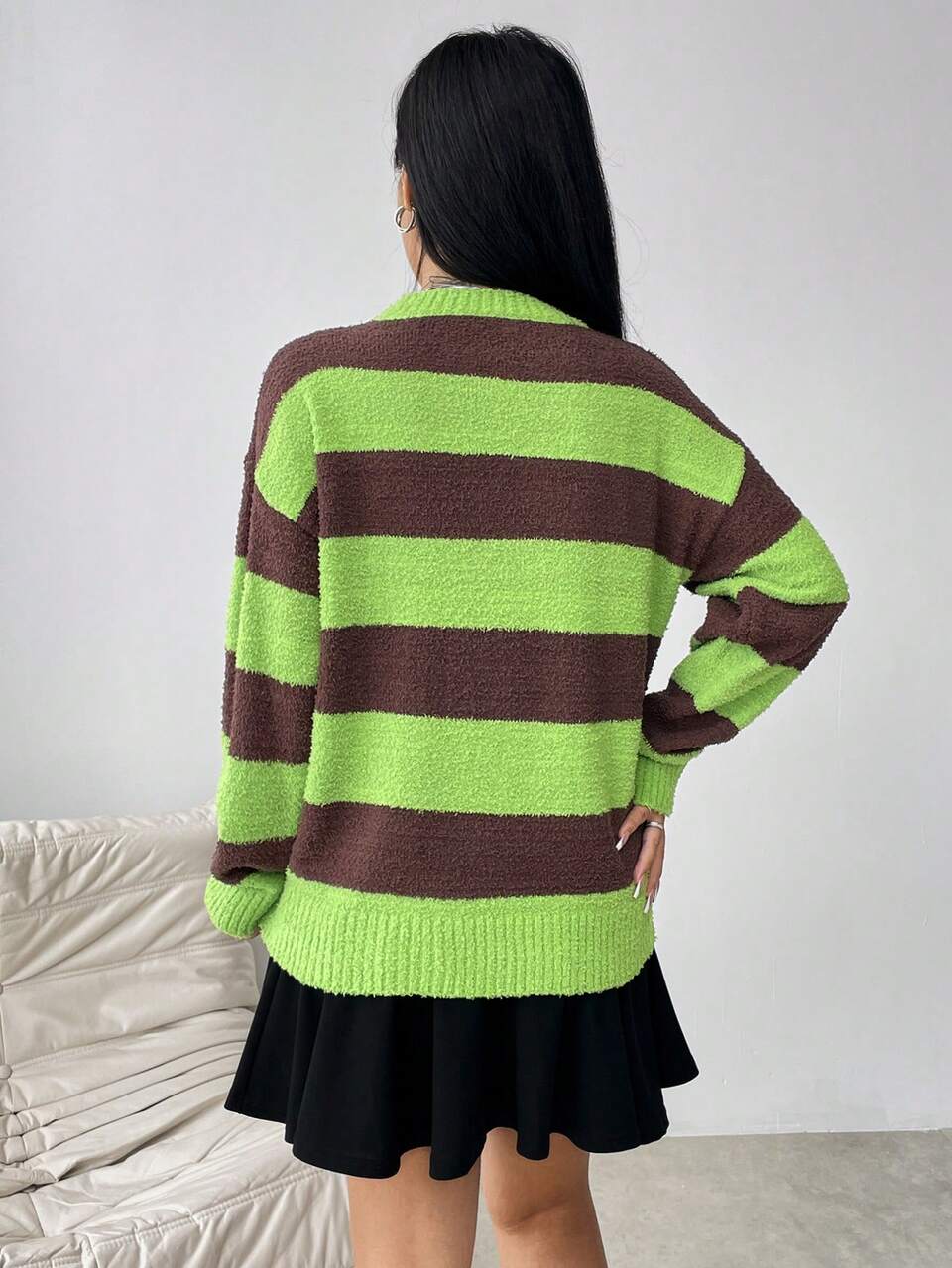 Two Tone Drop Shoulder Knit Pullover Fall Winter Sweater