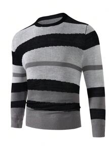 Manfinity Homme Men's Striped Color Block Sweater - Black - View 1