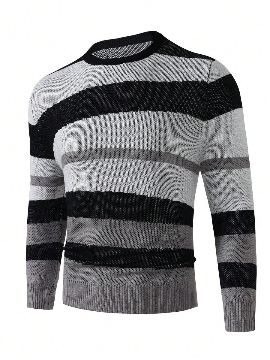 Manfinity Homme Men's Striped Color Block Sweater - Black - View 1