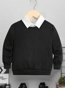 SHEIN 年輕男孩字母補丁細節前口袋運動衫