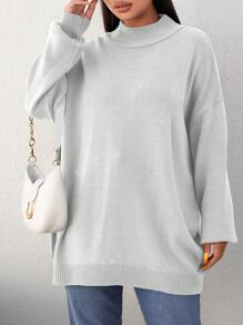 EURMUSE Plus Solid Batwing Sleeve Sweater - White - View 1