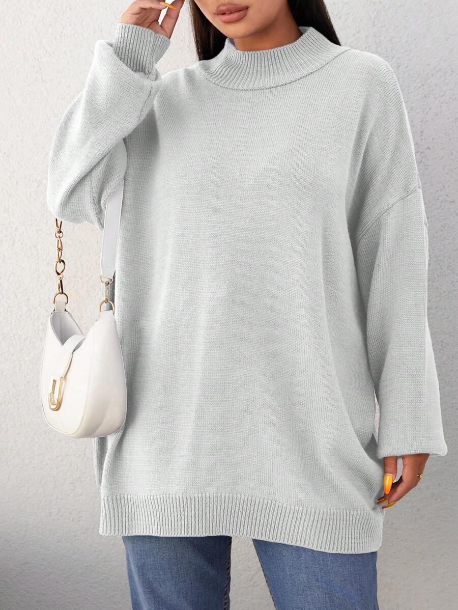 EURMUSE Plus Solid Batwing Sleeve Sweater - White - View 1