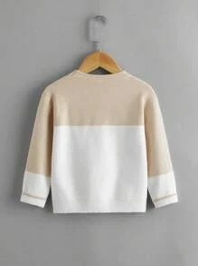 Boys' Color Block Patchwork Sweater With Pocket - Apricot - View 2