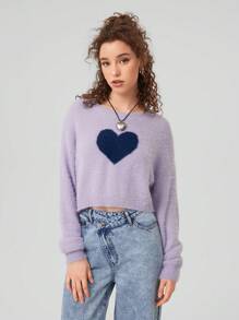 Forever 21 1pc Heart Pattern Drop Shoulder Sweater
