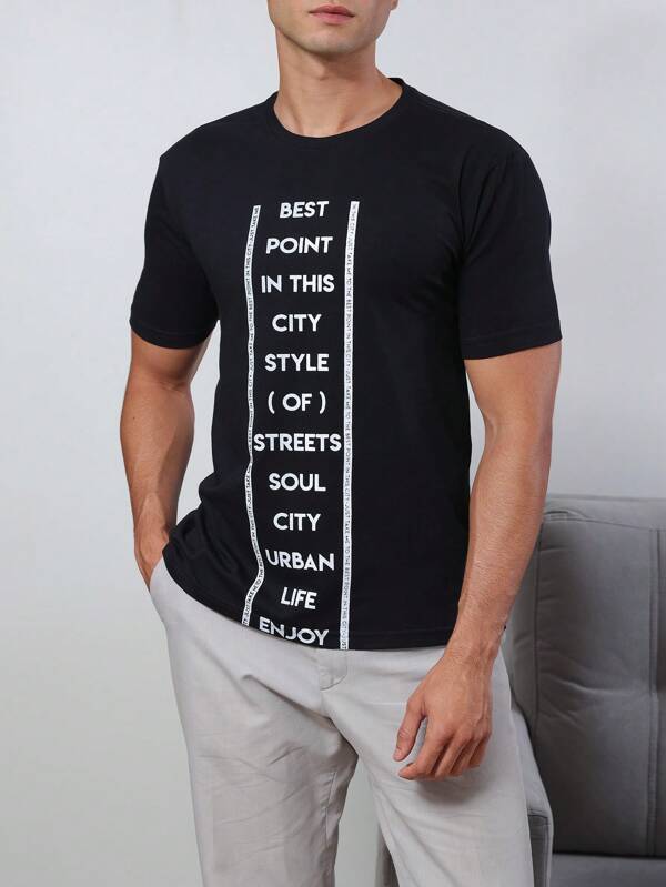 SHEIN Camiseta manga curta Casual Alma Urbana Confort Masculino Algodão Cinza