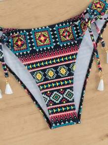 Swim Vcay Summer Beach Geo Print Halter Triangle Bikini Set - Multicolor - View 7