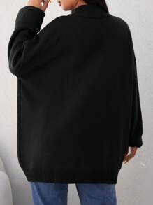 EURMUSE Plus Mock Neck Drop Shoulder Sweater, For Winter - Black - View 3