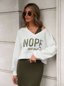 SHEIN LUNE Conjunto De Sudadera Con Cuello Caído Para Mujer Y Vestido Sin Mangas Con Estampado De Letras