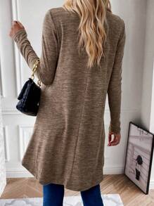SHEIN Frenchy Solid Mock Neck High Low Hem Wrap Tee - Coffee Brown - View 2