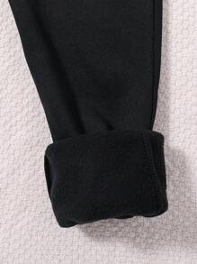 SHEIN Tween Girl Expression Print Thermal Lined Sweatpants - Black - View 3