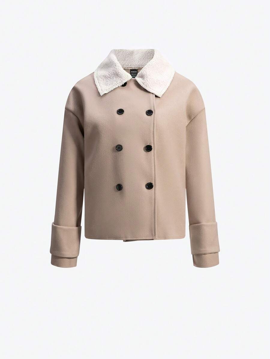 Lunelith SHEIN Lunessa Borg Collar Double Breasted Overcoat