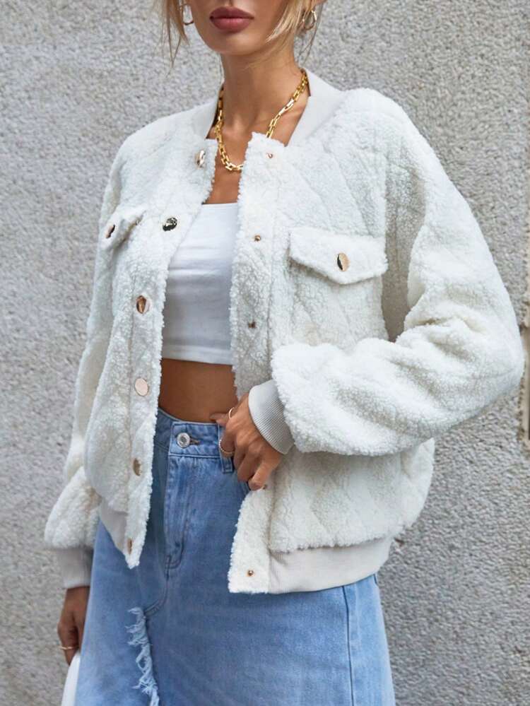 Flap Detail Raglan Sleeve Teddy Bomber Jacket