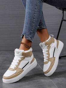 女性大碼拼接學生運動高幫戶外運動鞋 - 棕色 - 查看 1