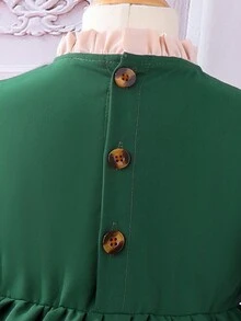 SHEIN Young Girl Ruffle Trim Flounce Sleeve Bow Front Dress - Green - View 4