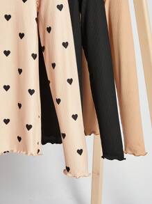 SHEIN Clasi 3pcs Chất rắn & In Trái tim Ren Mộc nhĩ Cổ giả Áo thun - Nhiều màu - Xem 3