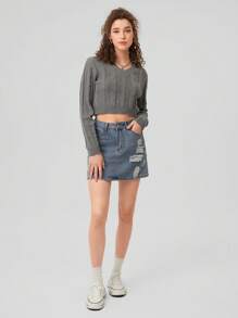 Forever 21 Women's Simple Jacquard Round Neck Long Sleeve Sweater, Gray