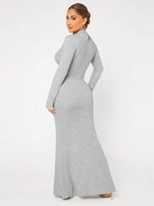 SHEIN SXY Mock Neck Cross Wrap Crop Tee & Ruched Skirt - Grey - View 2