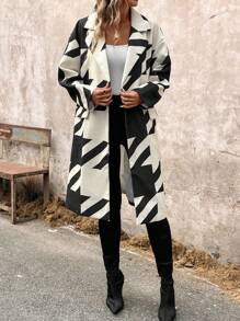 SHEIN LUNE 幾何印花西裝領翻蓋細節花呢外套 - 黑與白 - 查看 5