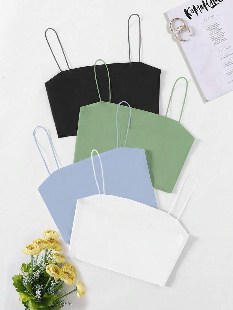 SHEIN Unity 4 piezas Top de tirantes crop unicolor - Multicolor - Ver 1