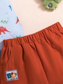 男小童恐龍印花補丁貼口袋襯衫&短褲