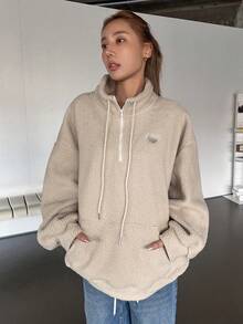 DAZY Áo nỉ nửa vạt có khóa kéo - Màu Khaki - Xem 4