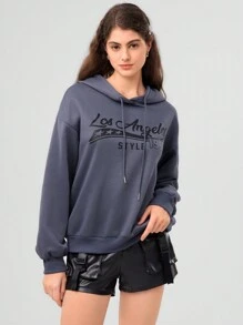 Forever 21 字母圖案下垂肩束帶連帽衫 - 灰色 - 查看 1