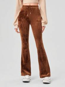 Forever 21 Quý cô Màu thuần Eo dây rút Quần loe , Dài - màu nâu - Xem 1