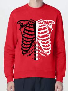 Men Skeleton Print Sweatshirt - Red - View 4