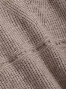 DAZY Chất rắn Cổ Trái tim Đồ đan Ribbed Áo len - Màu Khaki - Xem 7