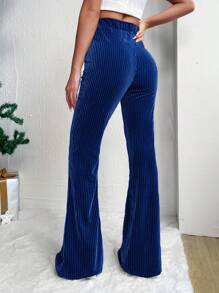 SHEIN Clasi Pantalones acampanados unicolor expuesto con costura - azul real - Ver 2