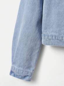 GAWX Chi tiết được vá Túi có nắp Áo khoác denim - Màu xanh lam - Xem 5