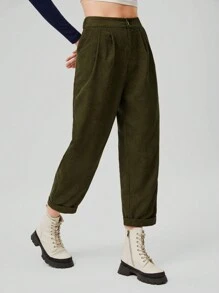 Forever 21 Ladies' Solid Color Long Pants - Army Green - View 4