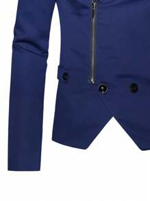 Calvornis Men Zip Up Blazer & Suit Pants - Navy Blue - View 4