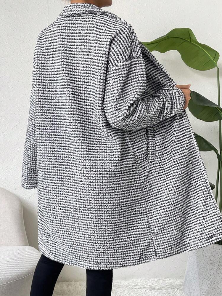 Striped Print Drop Shoulder Open Front Coat