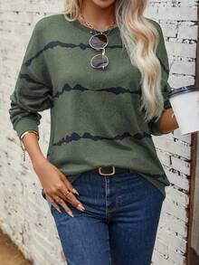 SHEIN LUNE Graphic Print Drop Shoulder Sweatshirt - Army Green - View 5