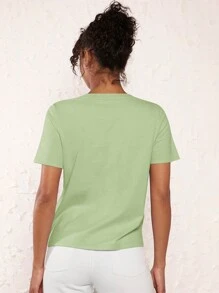 SHEIN BASICS V-neck Solid Tee - Green - View 2