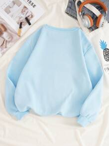 SHEIN EZwear Slogan Graphic Drop Shoulder Sweatshirt - Blue - View 3