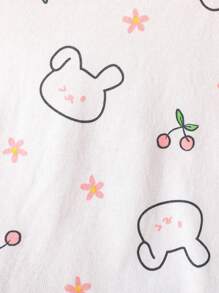 H HIBOBI 秋冬季寶寶女孩可愛的兔子圖案睡衣套裝 - 粉色 - 查看 5