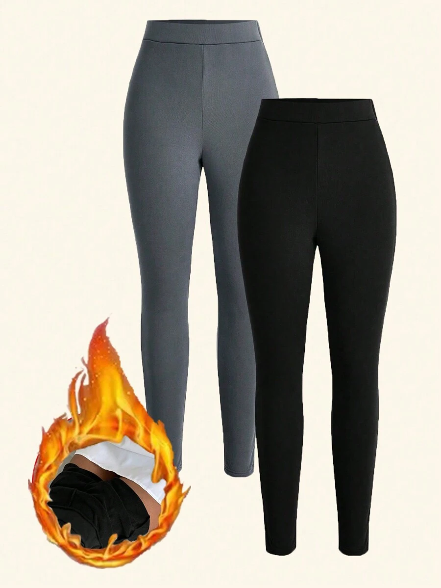 SHEIN Unity 2pcs Solid Thermal Lined Leggings - Multicolor - View 1