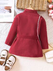 SHEIN Chica Joven Abrigo de cuello alto con botón delantero con cinturón - Burdeos - Ver 2