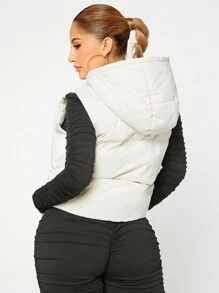 SHEIN SXY Zip Up Hooded Vest Coat - Apricot - View 2