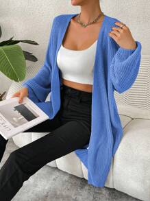 SHEIN Essnce 落肩休闲设计开衫 - 藍色 - 查看 5