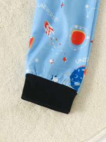 SHEIN Playful Pals Baby Boy 2pcs Letter & Planet Print Tee & Striped Pants Chic Outfits For Autumn/Winter - Multicolor - View 7