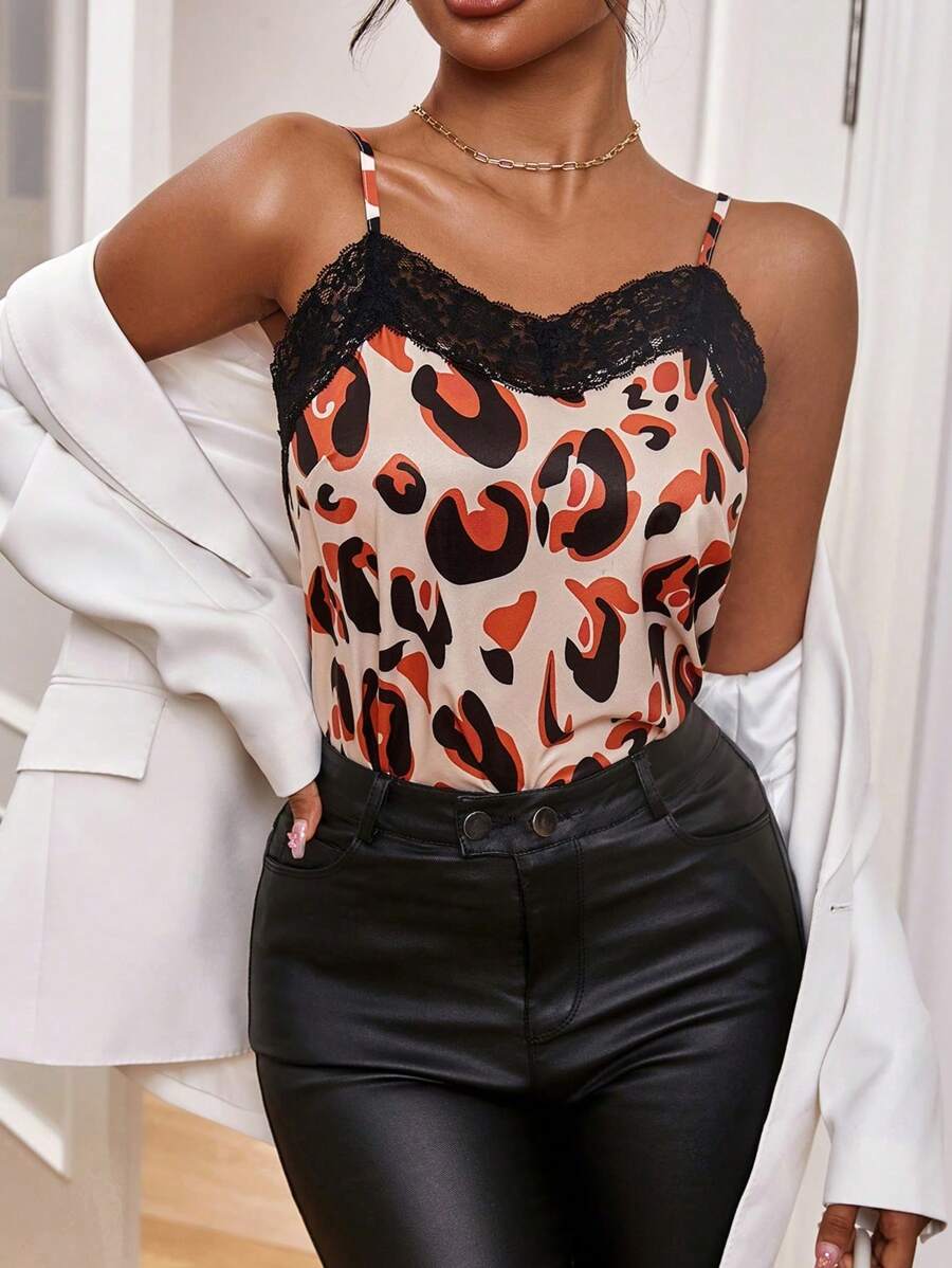 SHEIN Unity In Toàn bộ Trang trí ren Cami ngọn - Nhiều màu - Xem 1