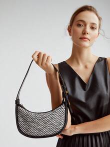 MOTF PREMIUM 粗花呢人造皮革單肩包 - 黑與白 - 查看 9